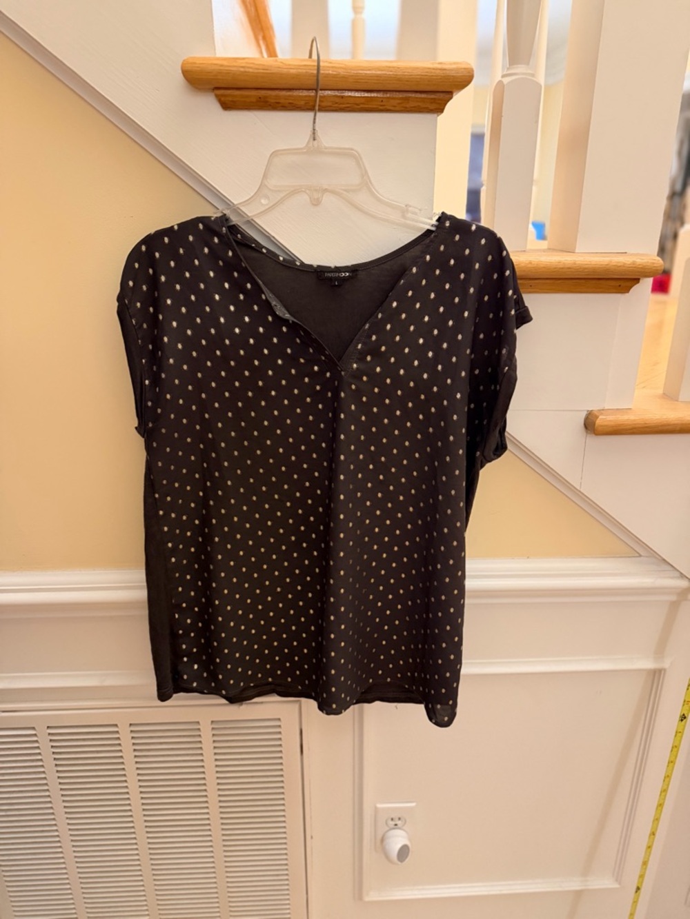 Ladies Size Large "Paper moon" Black Blouse with Gold Dot Print GUC ❤️